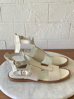 Jil Sander Cream Leather T-Strap Gladiator Sandals